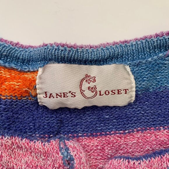 Janes Closet Medium Cardigan Sweater Top Geometric Rainbow Boho Wearable Art - Picture 2 of 3